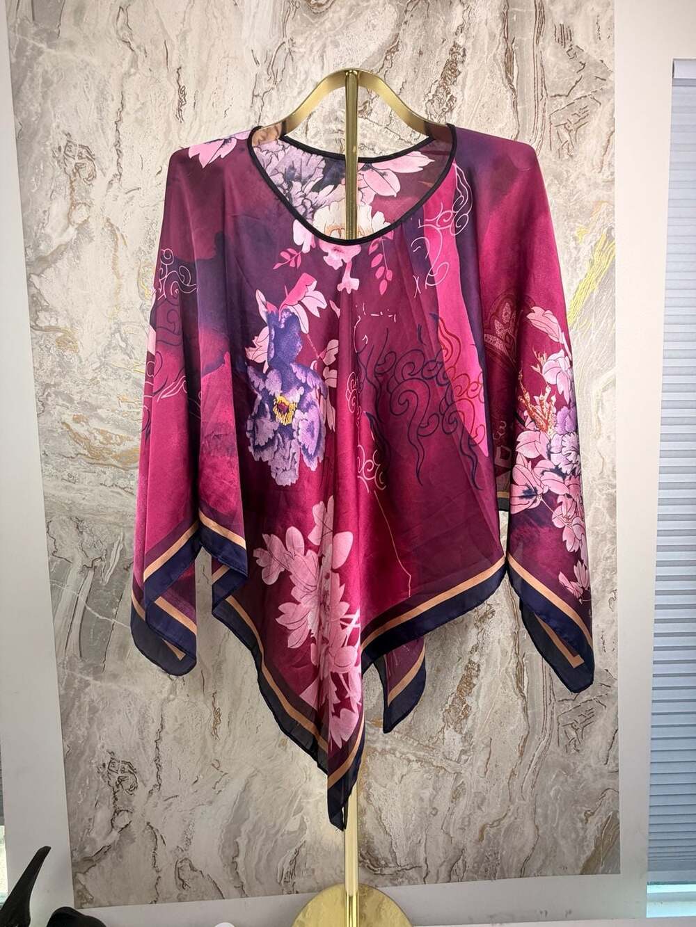 100% polyester shawl feels like silk floral purple maroon